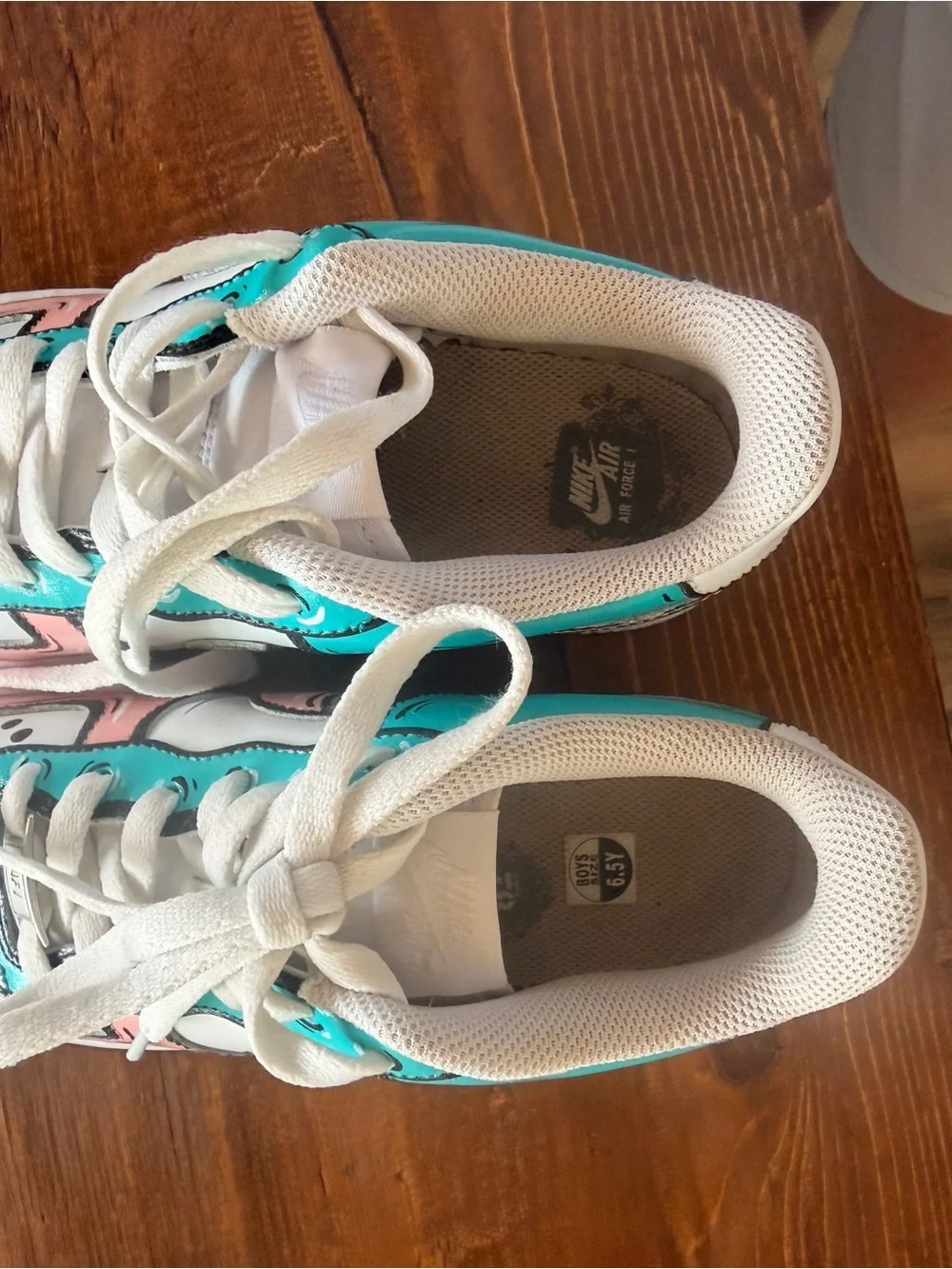 Nike Kids Pink & Teal Cartoon-Style Air Force 1 Sneakers